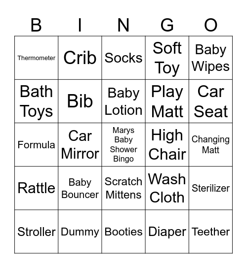 Baby Shower Bingo Card