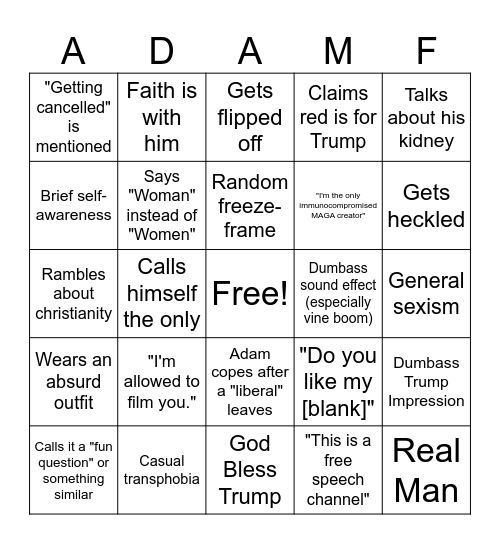 Adam Francisco Bingo Card