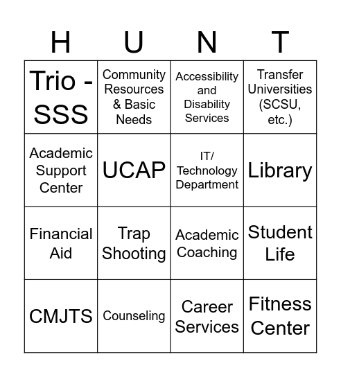 Hutch - Name: ______________________ StarID/Tech ID:________________ Bingo Card
