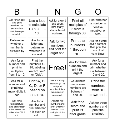 Python Bingo Card