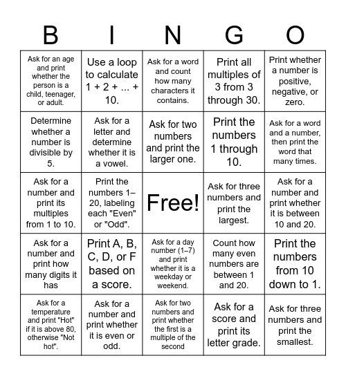 Python Bingo Card