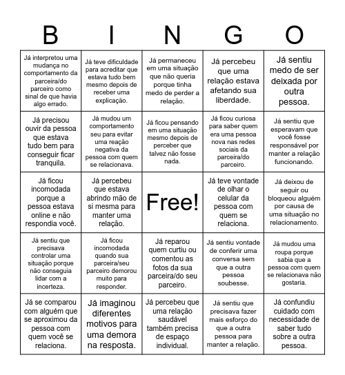 Bingo psicoterapêutico Bingo Card
