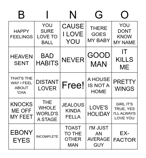 R&B BINGO - 5 IN A ROW Bingo Card