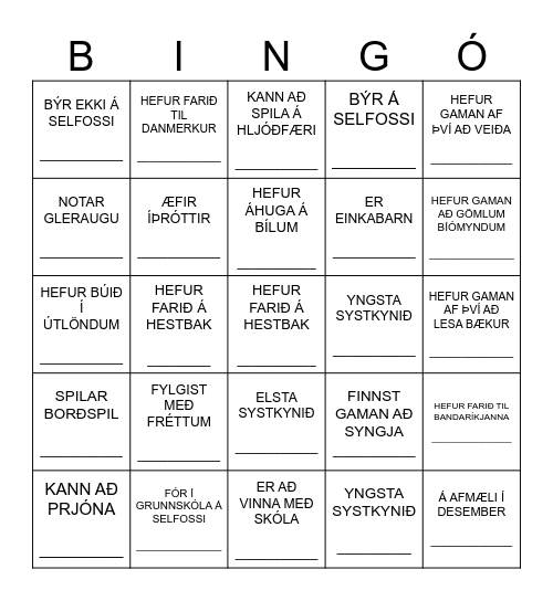 Bekkjarfélaga Bingó Bingo Card