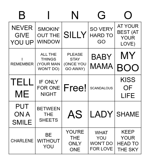 R&B BINGO - X MARKS THE SPOT Bingo Card