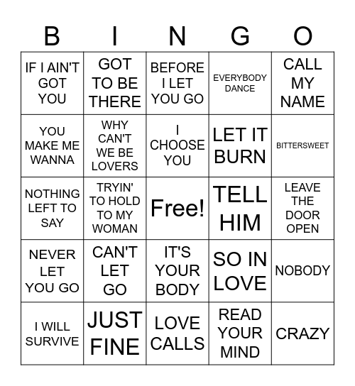 R&B BINGO - BLACKOUT Bingo Card