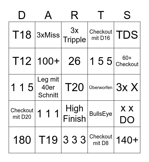 Dart Bingo Card