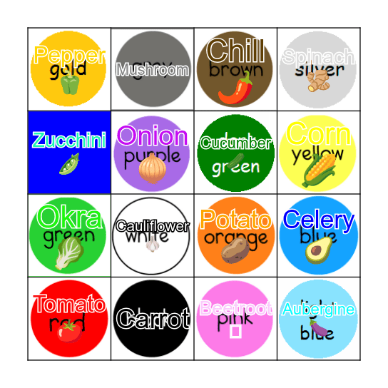 COLOURS NAME Bingo Card