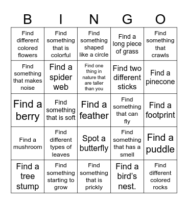 Nature Walk Bingo Card
