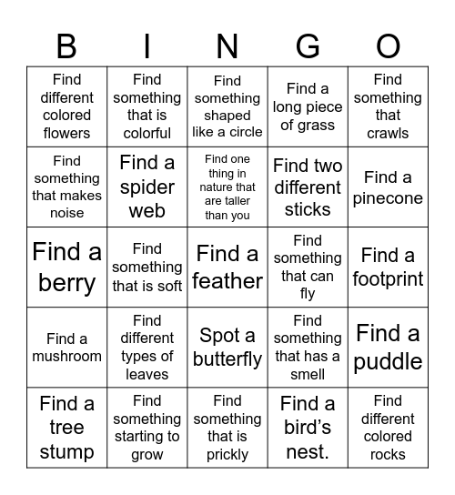 Nature Walk Bingo Card