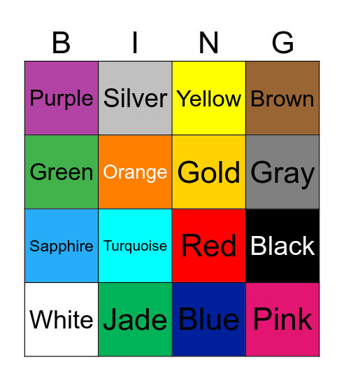 Colors Bingo Card