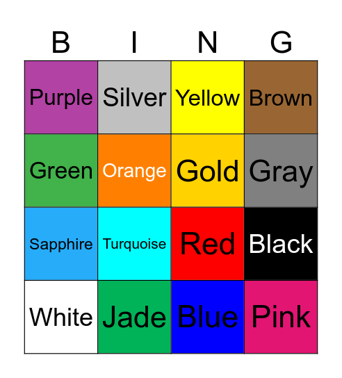 Colors Bingo Card
