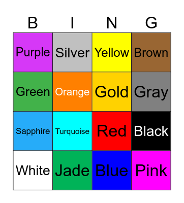 Colors Bingo Card