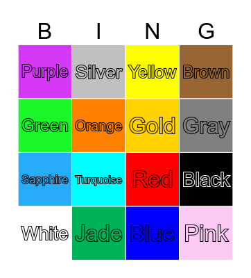 Colors Bingo Card