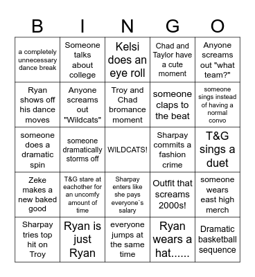 HIGH SCHOOL MUSICAL Bingo Card