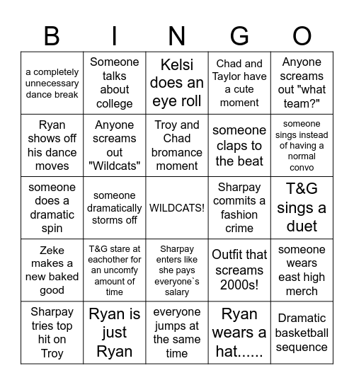 HIGH SCHOOL MUSICAL Bingo Card