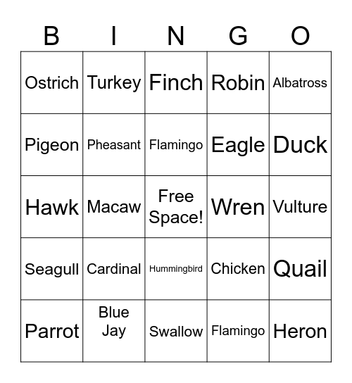 Bird Bingo Card