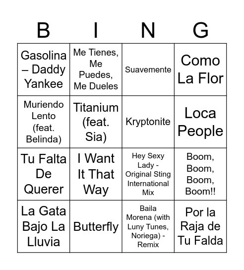 BINGO MUSICAL Bingo Card