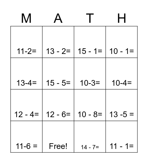 Differences Bingo Card