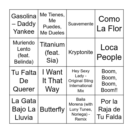 BINGO MUSICAL Bingo Card