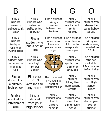 PSEO Campus Exploration Day Bingo Card
