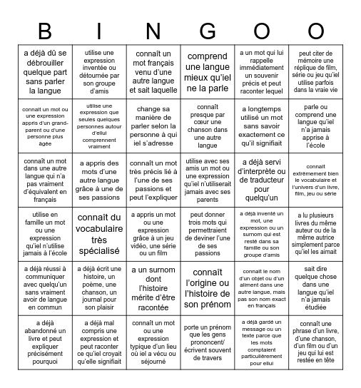 BIgos des mots Bingo Card