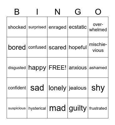 Feelings Bingo Card