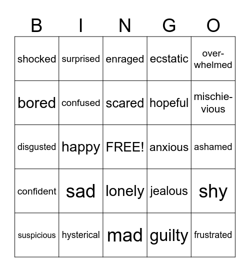 Feelings Bingo Card