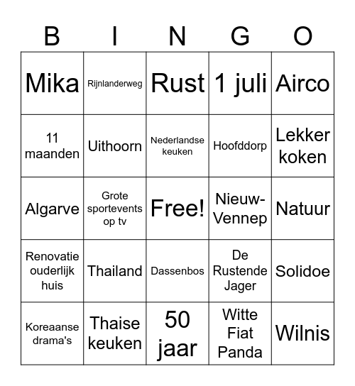 TICIA 50 BINGO Card