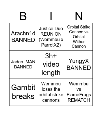 Wemmbu August 15th Bingo Card