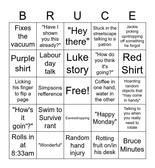 Bruce Bingo Card