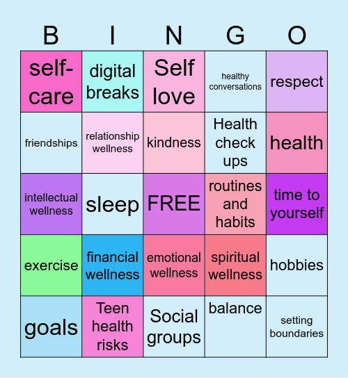 August Wellness Month Bingo Card