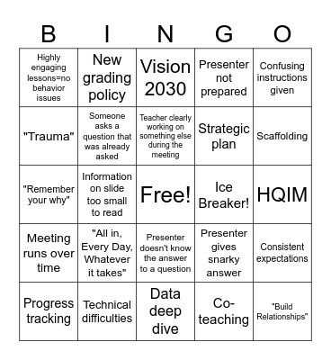 Meeting Bingo Card