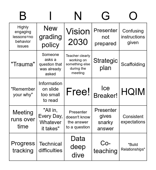Meeting Bingo Card