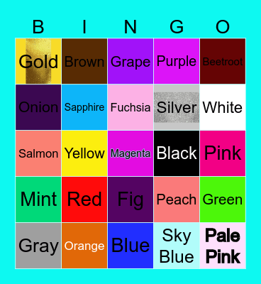 Colors Name Bingo Card