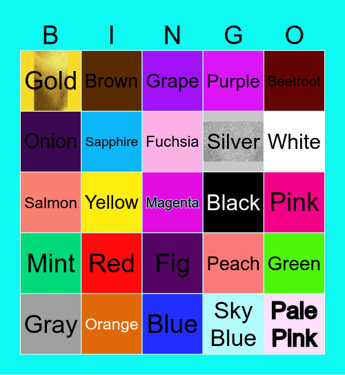 Colors Name Bingo Card