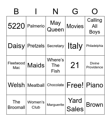 Marie Bingo Card