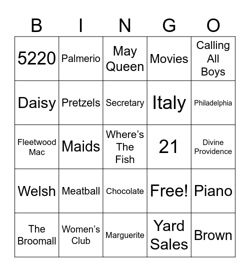 Marie Bingo Card