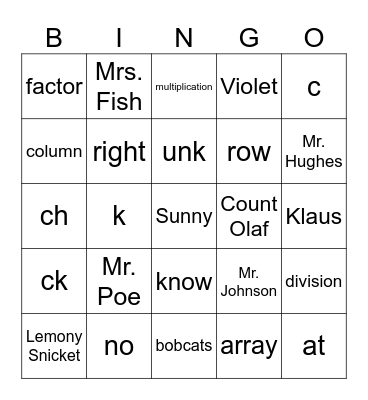 Hodgepodge Bingo Card