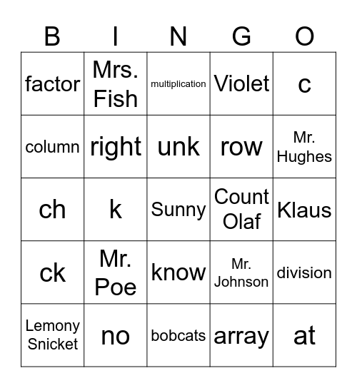 Hodgepodge Bingo Card