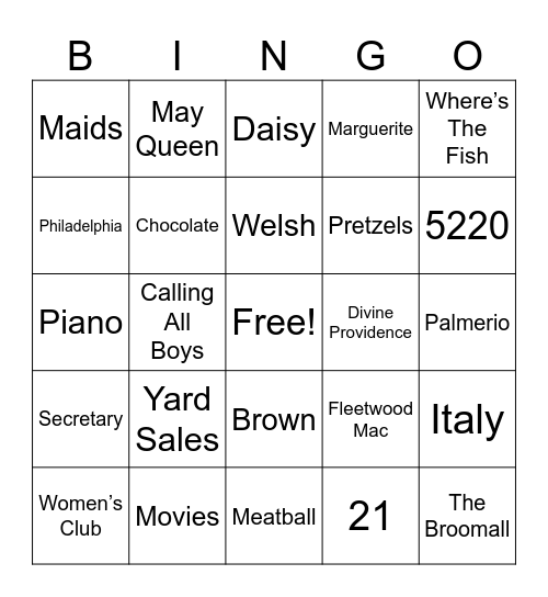 Marie Bingo Card