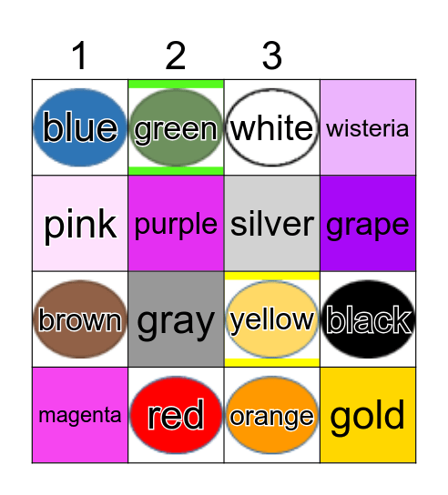COLORS Bingo Card