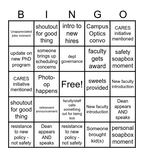 Department Meeting Bingo Card