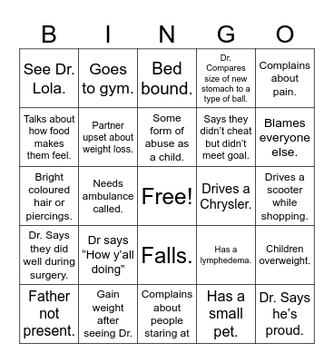 My 600lb life Bingo Card