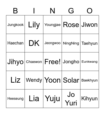 Main Vocalists Bingo Card