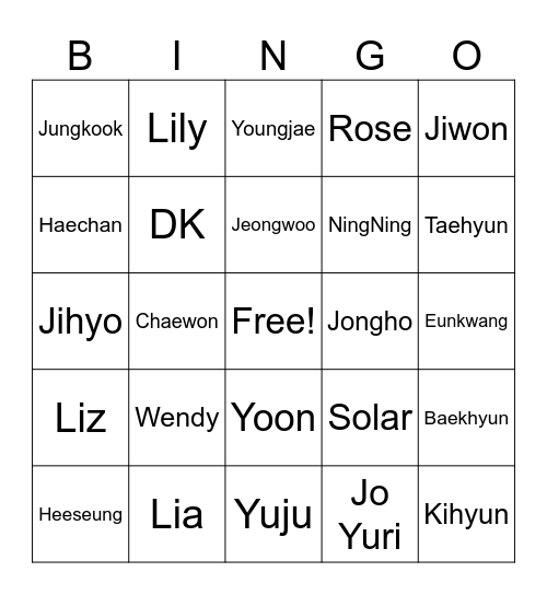 Main Vocalists Bingo Card