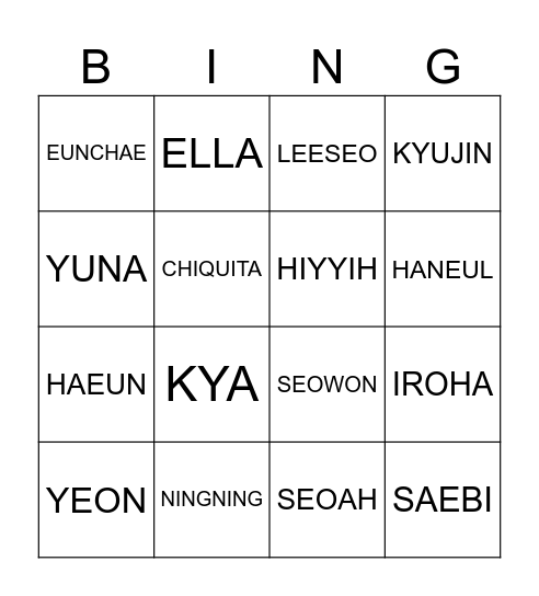4th and 5th gg maknae Bingo Card