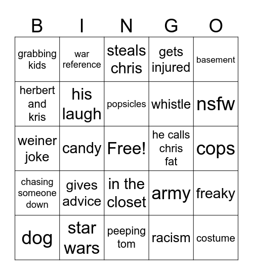 Family Guy Herbert Edition Bingo Card