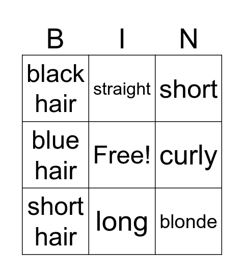 Hairstyles Bingo Card