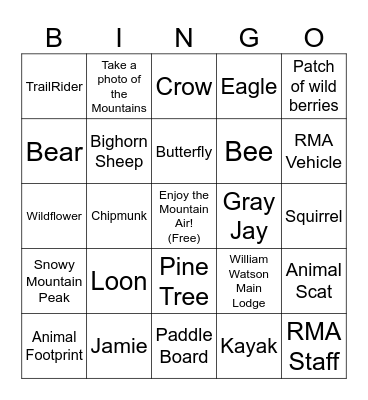 Friends & Family Sightings Bingo Card